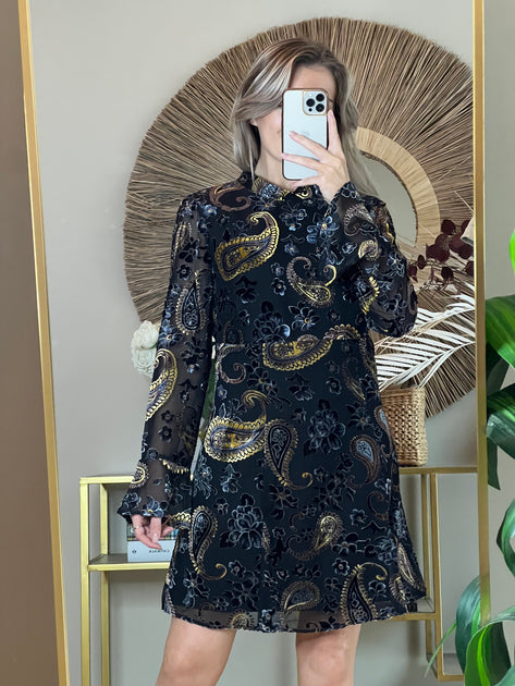 Marina Velvet Paisley Dress