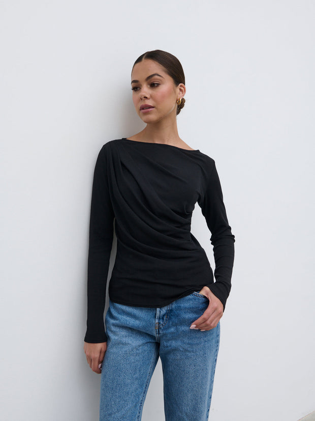 Aubrie Semi-Sheer Jersey Top - Black