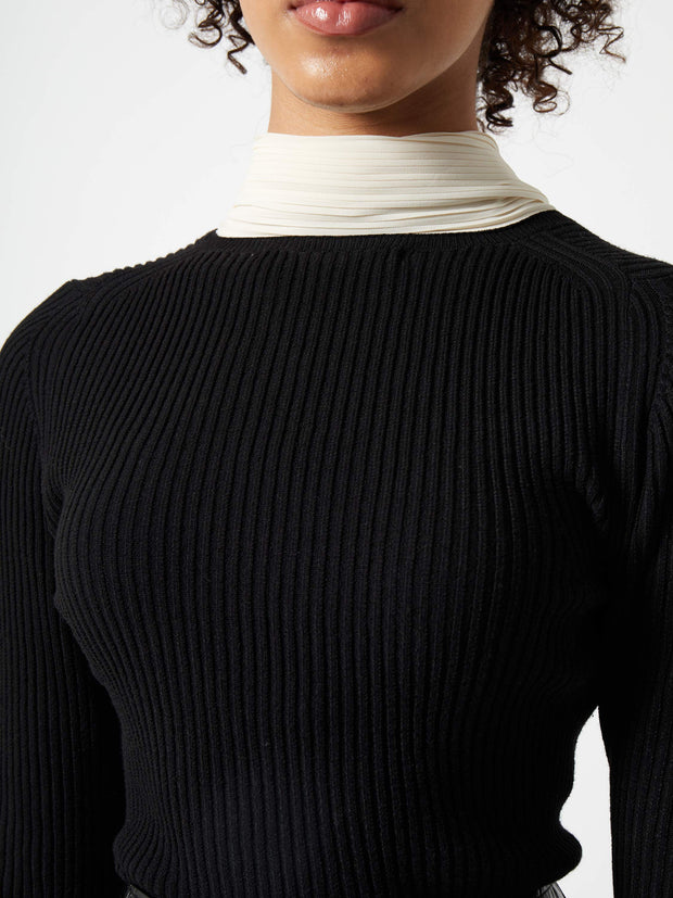 French Connection Melody Pleated Bow Top- Black and Cream