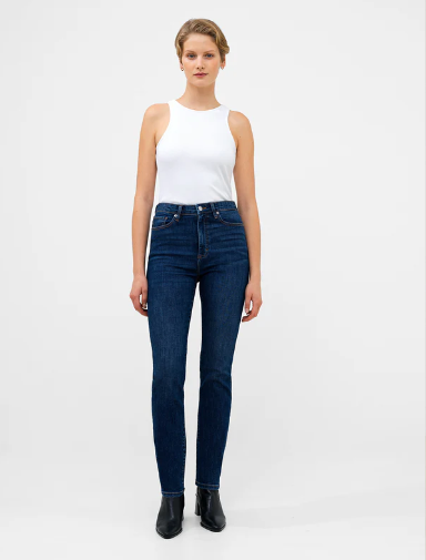 Stretch Denim Cigarette Fit Full Length Jeans - Mid Wash