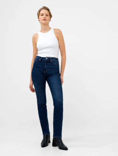 Stretch Denim Cigarette Fit Full Length Jeans - Mid Wash