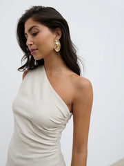 Lorna One Shoulder Ruched Top - Chalk