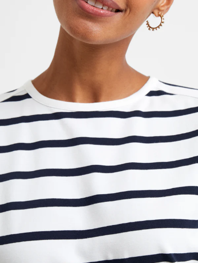 Rallie Stripe Slash Neck Top - White/Marine