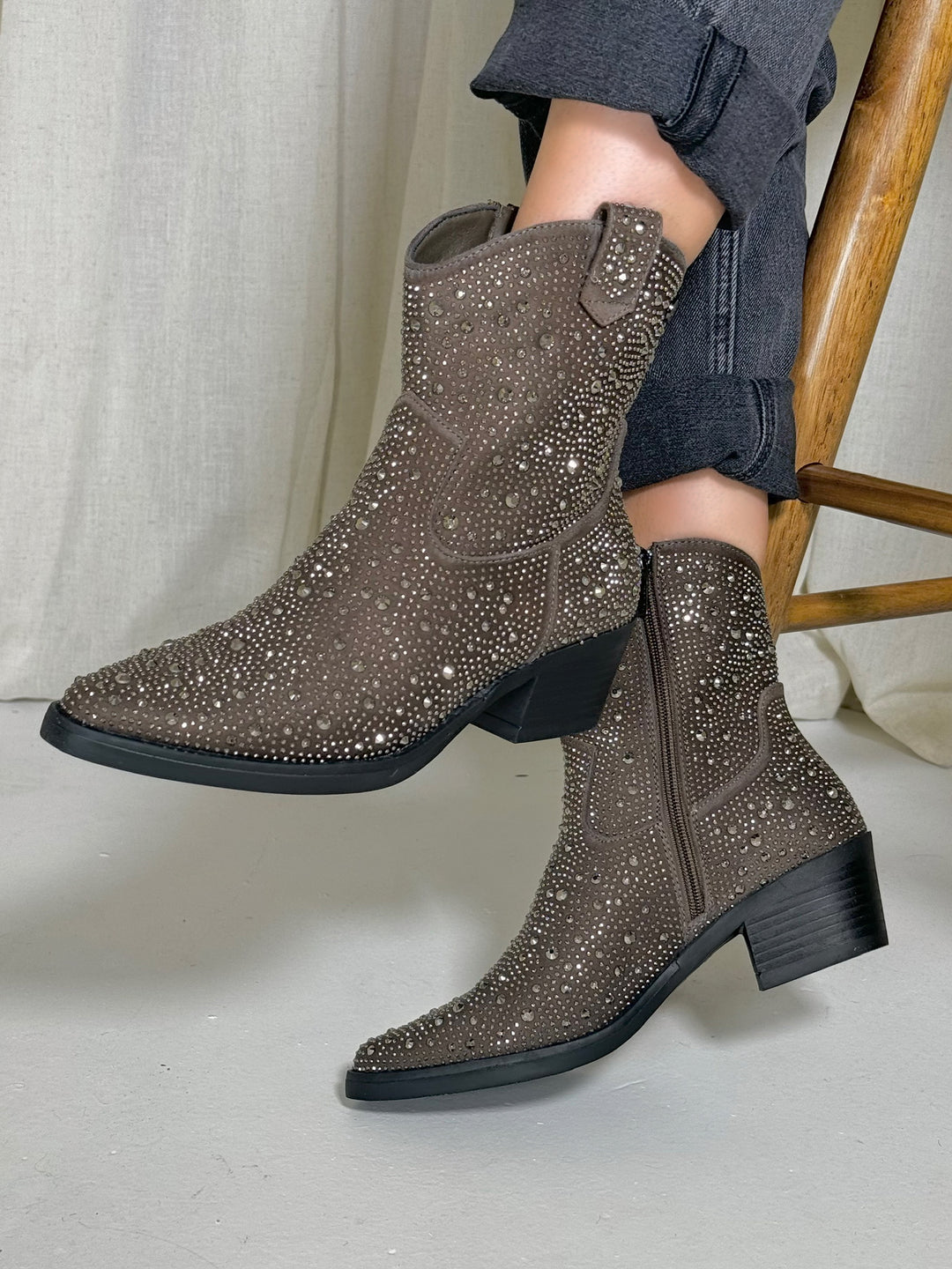 Diamanté Ankle Boot - Taupe