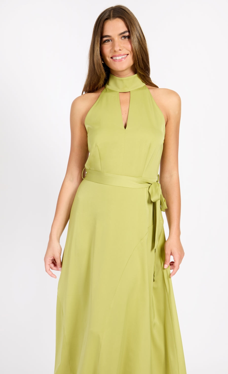 Satin Midaxi Dress by Vogue Williams -Olive Green