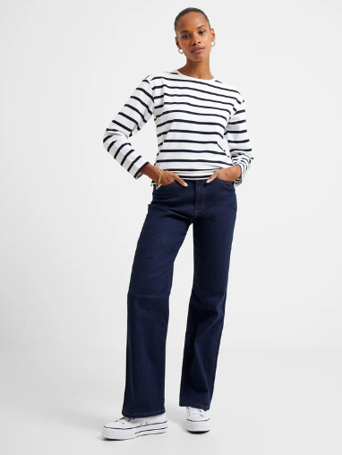 Rallie Stripe Slash Neck Top - White/Marine