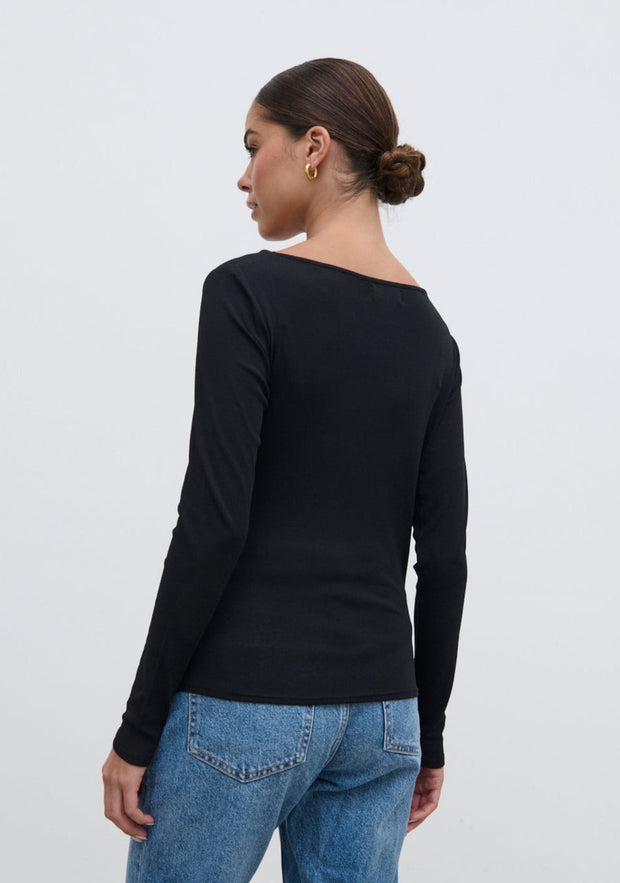 Aubrie Semi-Sheer Jersey Top - Black