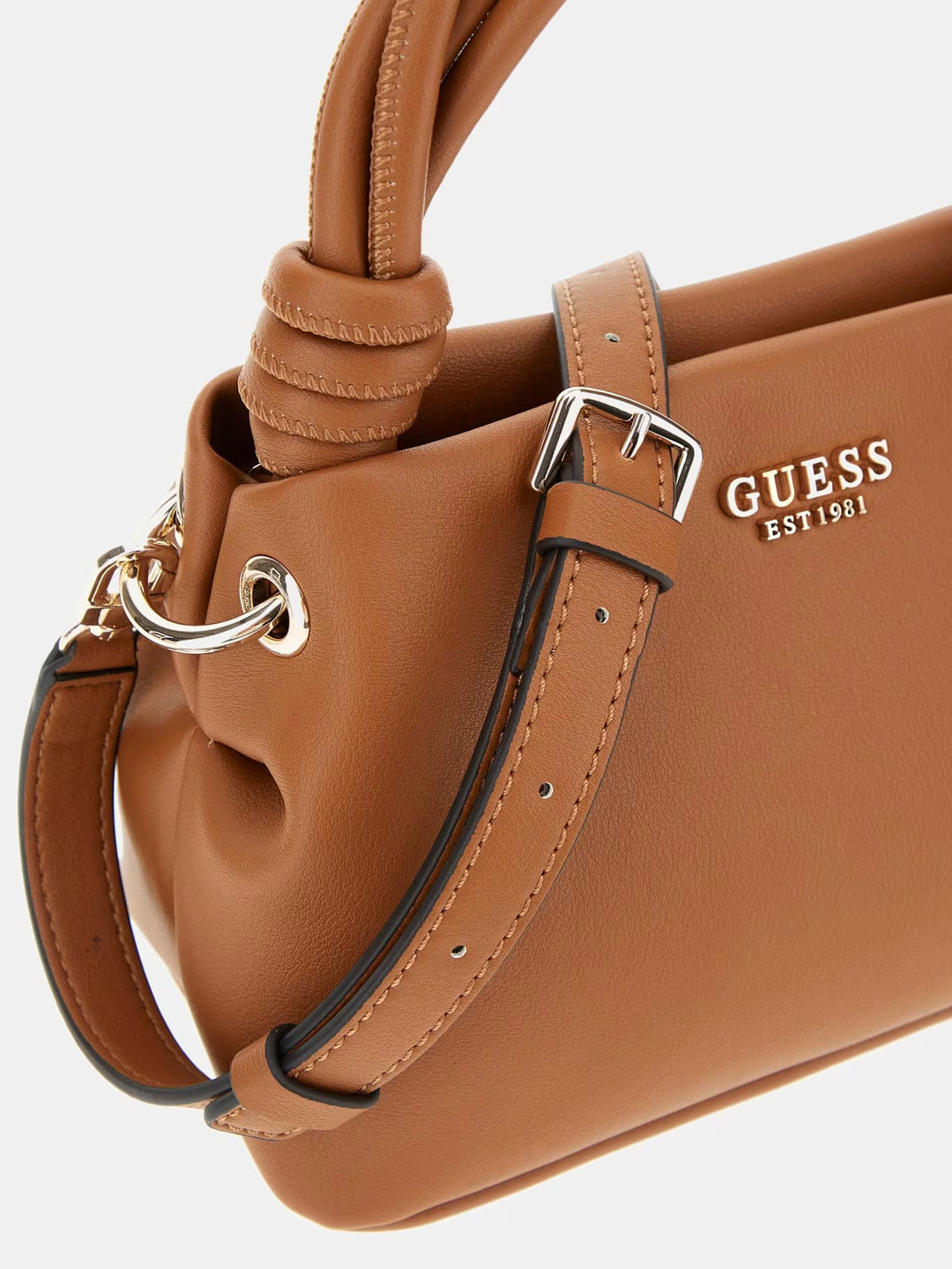 Guess Sansa Mini Top Handle Handbag - Cognac