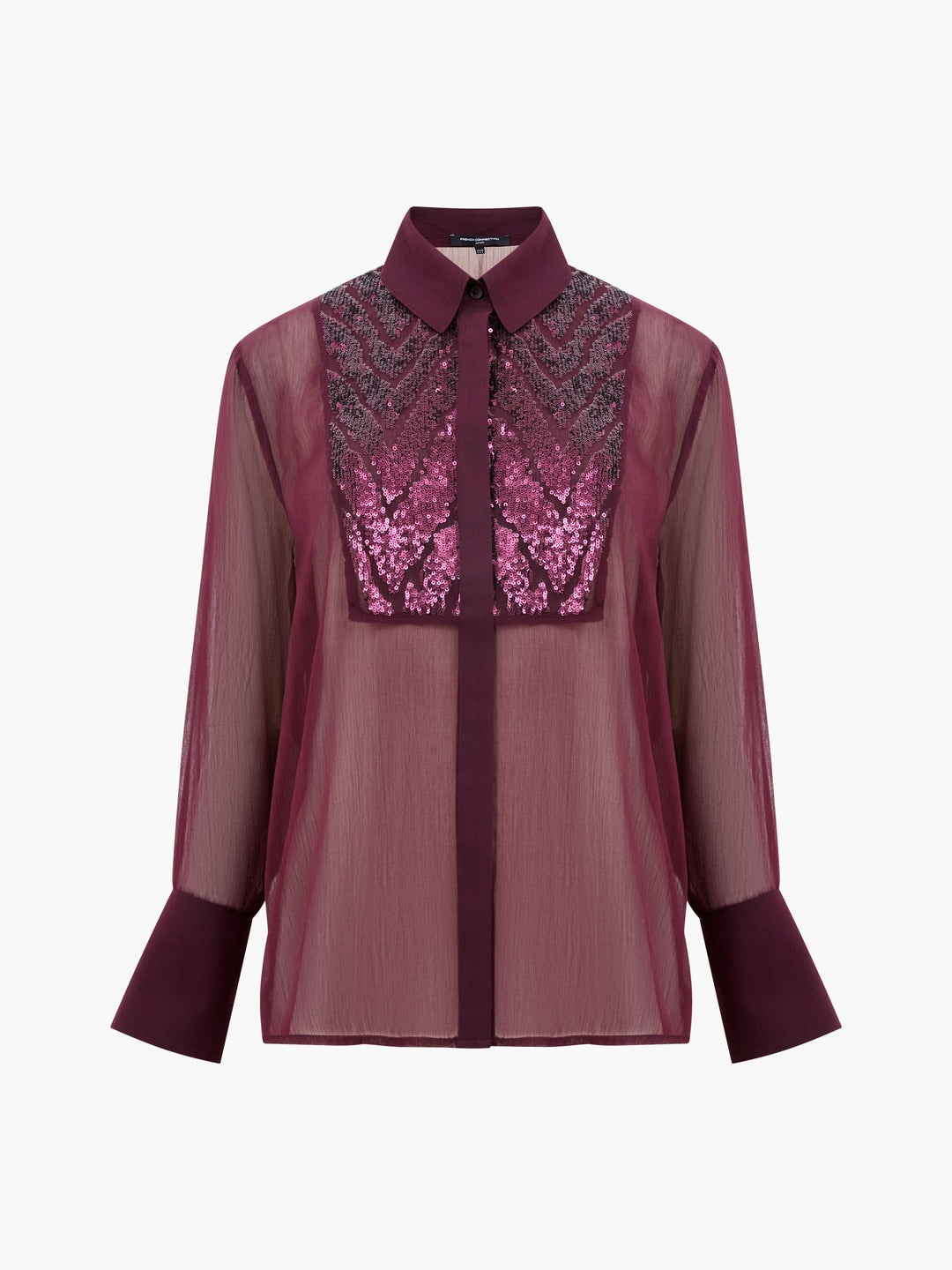 French Connection Hana Adalynn Sequin Bib Shirt - Burgundy Red