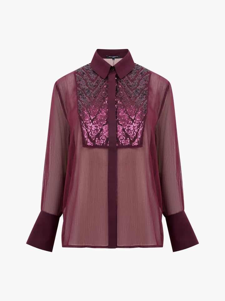 French Connection Hana Adalynn Sequin Bib Shirt - Burgundy Red