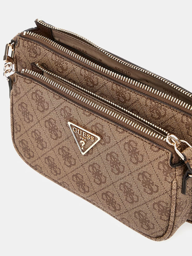 Guess Noelle Double Pouch Crossbody - Latte Logo/Brown