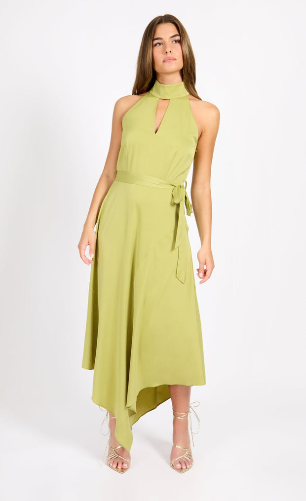 Satin Midaxi Dress by Vogue Williams -Olive Green