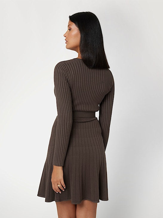 Guess Paige Pleated Mini Sweater Dress - Brown