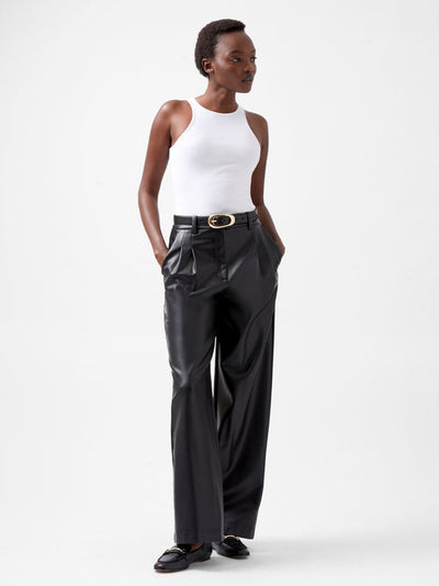 French Connection Crolenda PU Wide Leg Trousers - Blackout