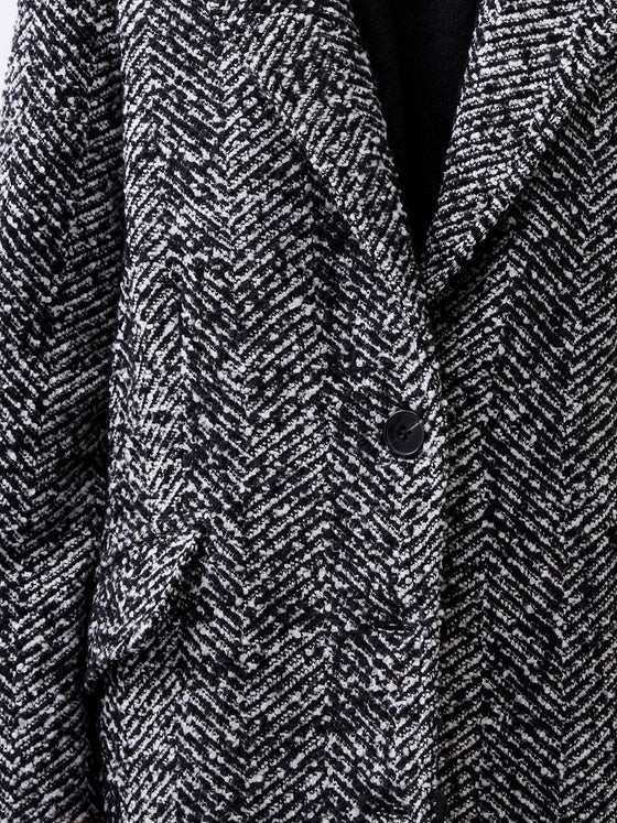 French Connection Chantelle Herringbone Coat - Black and White