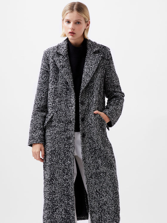 French Connection Chantelle Herringbone Coat - Black and White