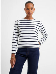 Rallie Stripe Slash Neck Top - White/Marine