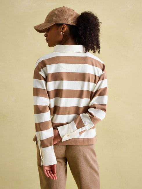 Lara  Boxy Fit Rugby Shirt - Tan Brown