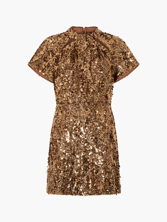 French Connection Sequin Mesh Mini Dress - Copper