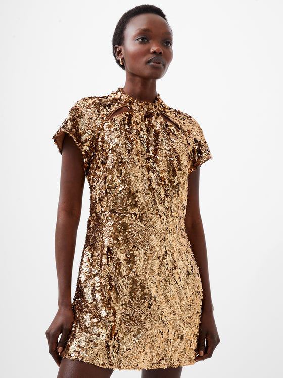 French Connection Sequin Mesh Mini Dress - Copper