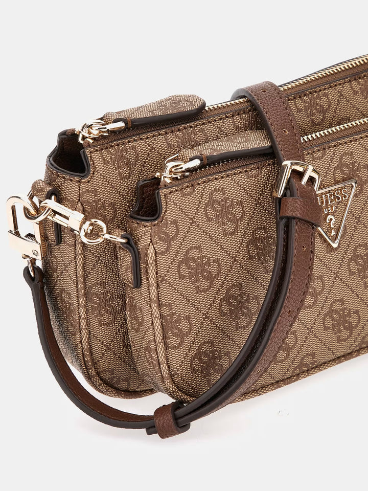 Guess Noelle Double Pouch Crossbody - Latte Logo/Brown