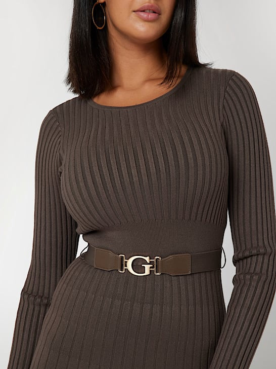 Guess Paige Pleated Mini Sweater Dress - Brown