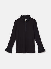 Joules Kate Long Sleeve Frilled Neck Top - Black