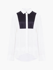 French Connection Chiara Drape Contrast Shirt - Linen White/Blackout