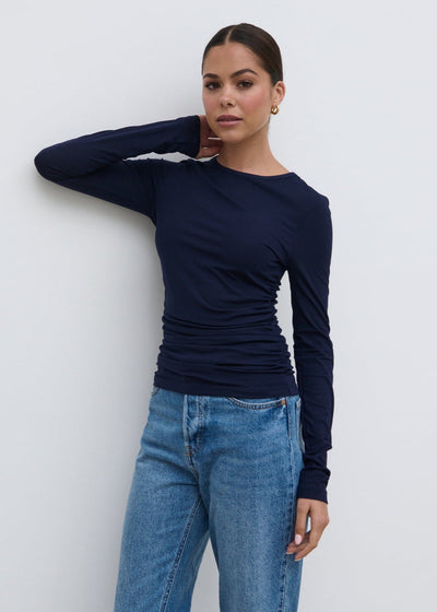 Celia Gathered Jersey Top - Navy