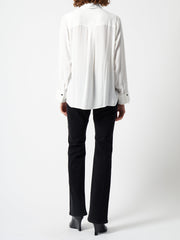 French Connection Chiara Drape Contrast Shirt - Linen White/Blackout