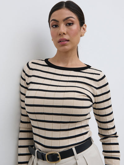 Hailey Stripe Knit Top - Navy/Cream