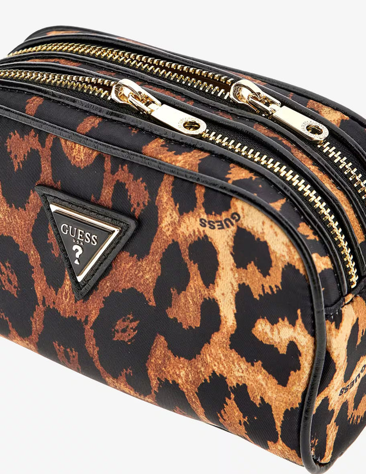 Guess Double Zip Pouch - Leopard