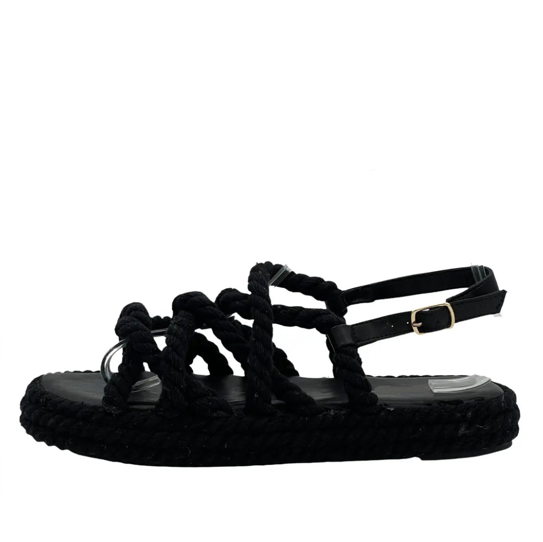 Kirsty Strappy Rope Sandal - Black