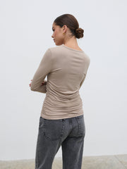 Celia Gathered Jersey Top - Taupe