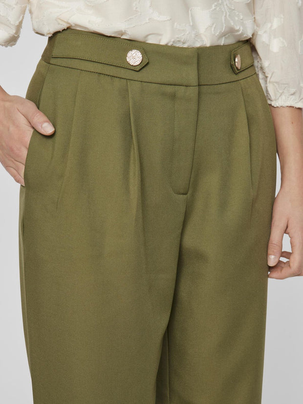 Elina High Waisted Trousers- Olive Green