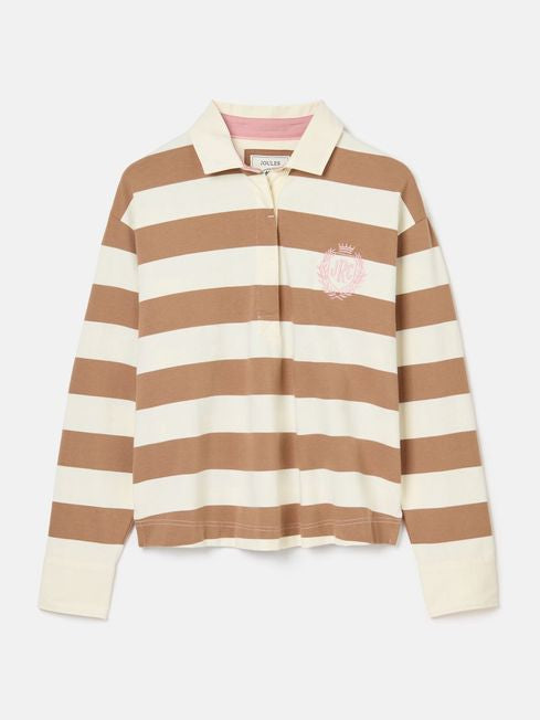 Lara  Boxy Fit Rugby Shirt - Tan Brown