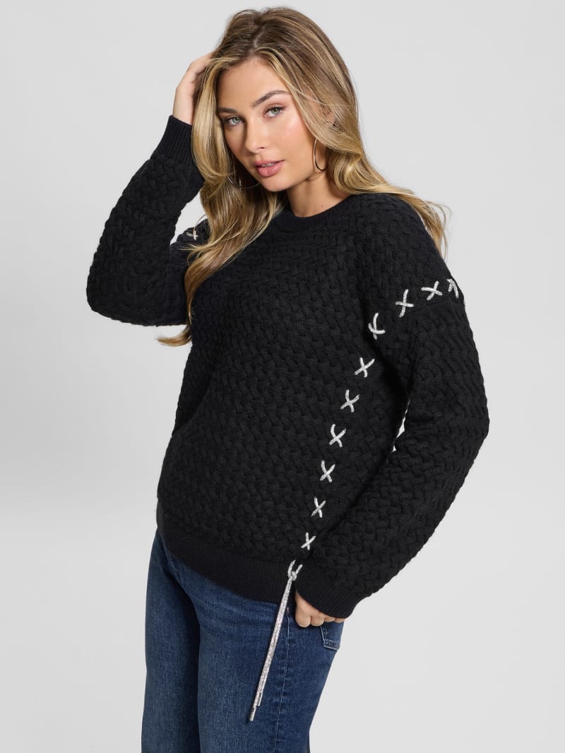 Guess Elliss Rhinestone Wool-Blend Chain Sweater