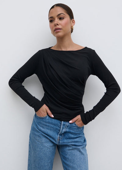 Aubrie Semi-Sheer Jersey Top - Black