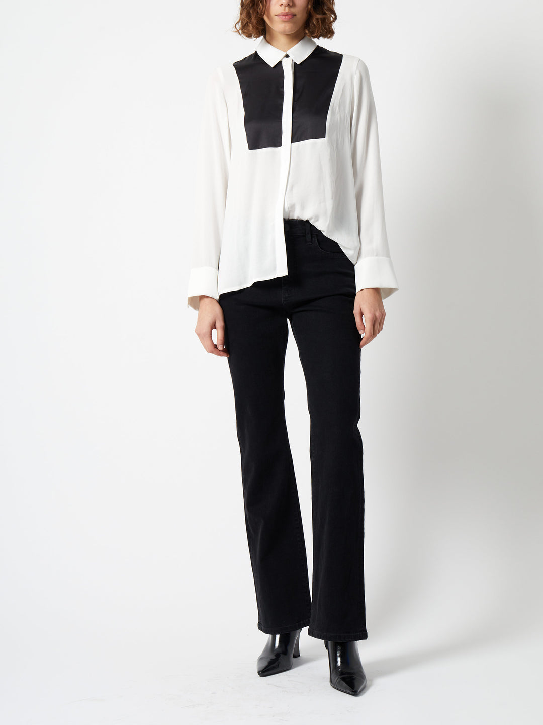 French Connection Chiara Drape Contrast Shirt - Linen White/Blackout