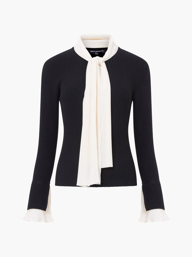 French Connection Melody Pleated Bow Top- Black and Cream