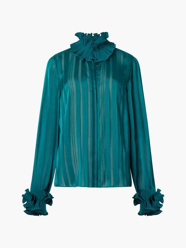 French Connection Hannielie Ruffle Neck Shirt - Forest