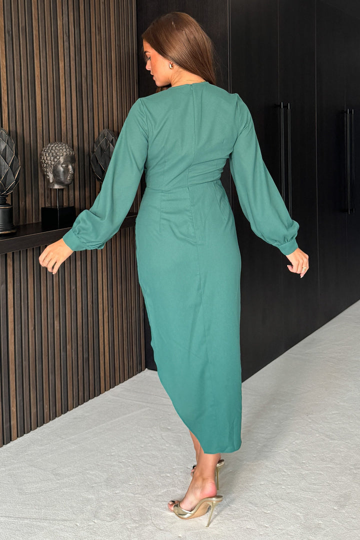 Elsa Long Sleeve Wrap Asymmetric - Dark Green