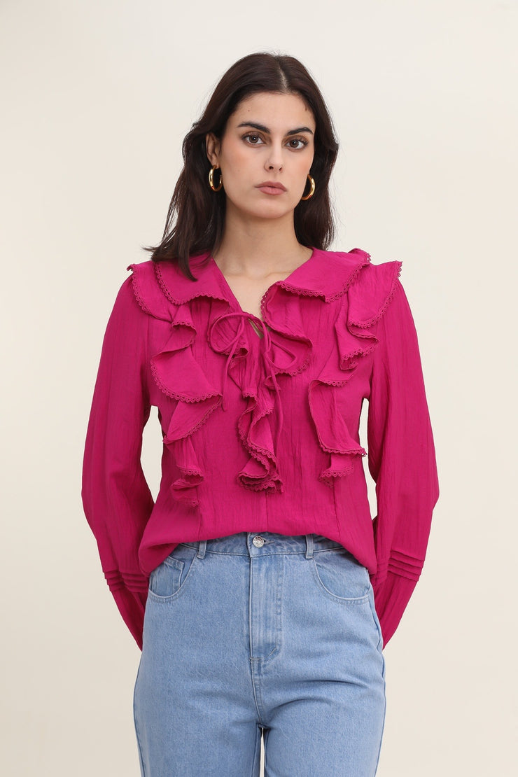 Frill Blouse - Fuchsia