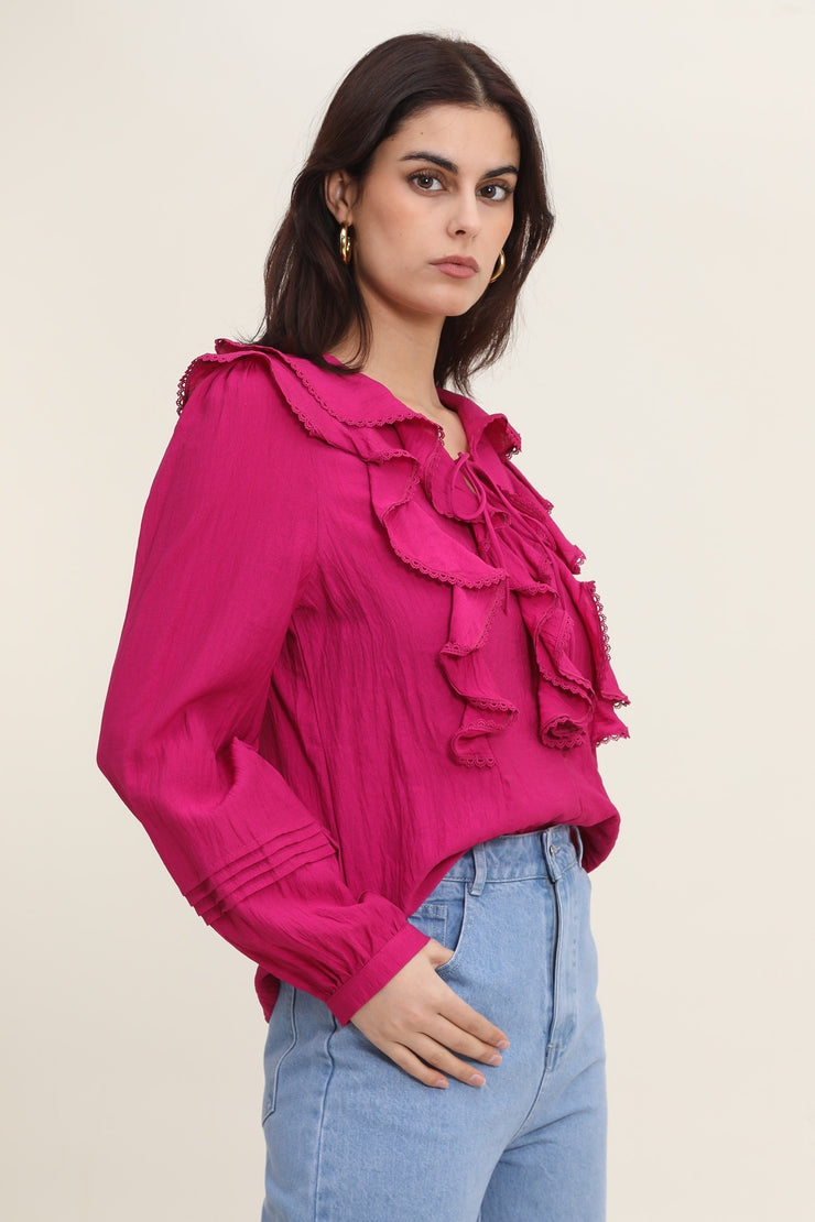 Frill Blouse - Fuchsia