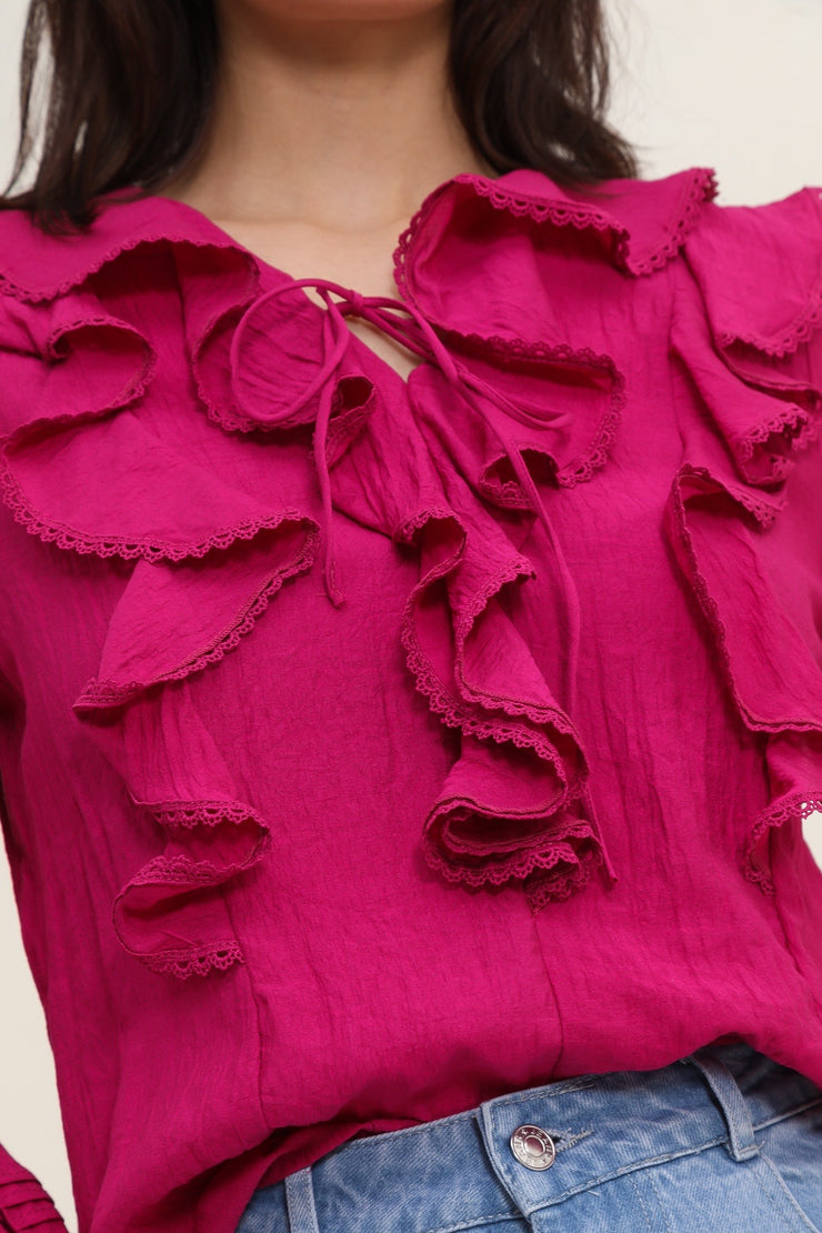 Frill Blouse - Fuchsia