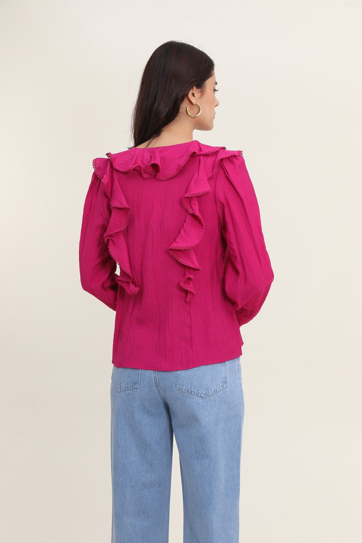 Frill Blouse - Fuchsia