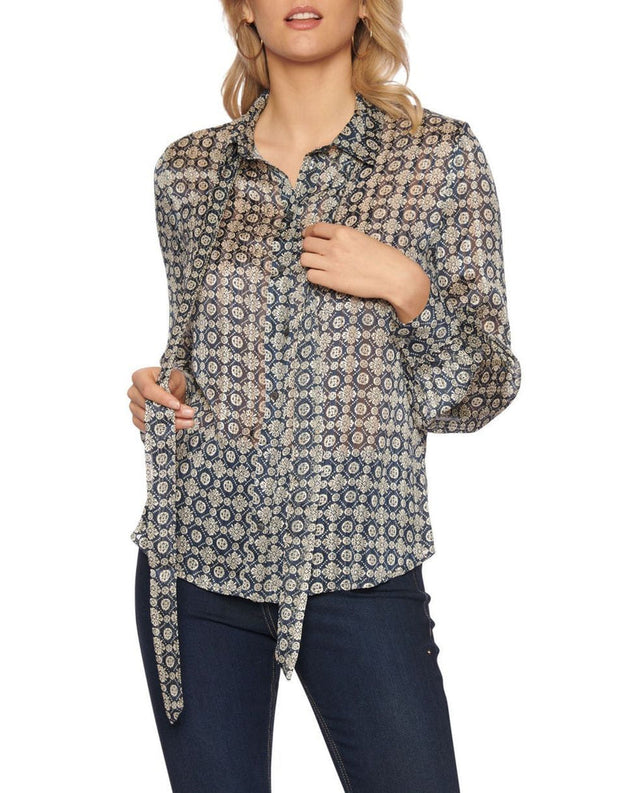 Guess Oriane Bow Shirt - Navy/Beige