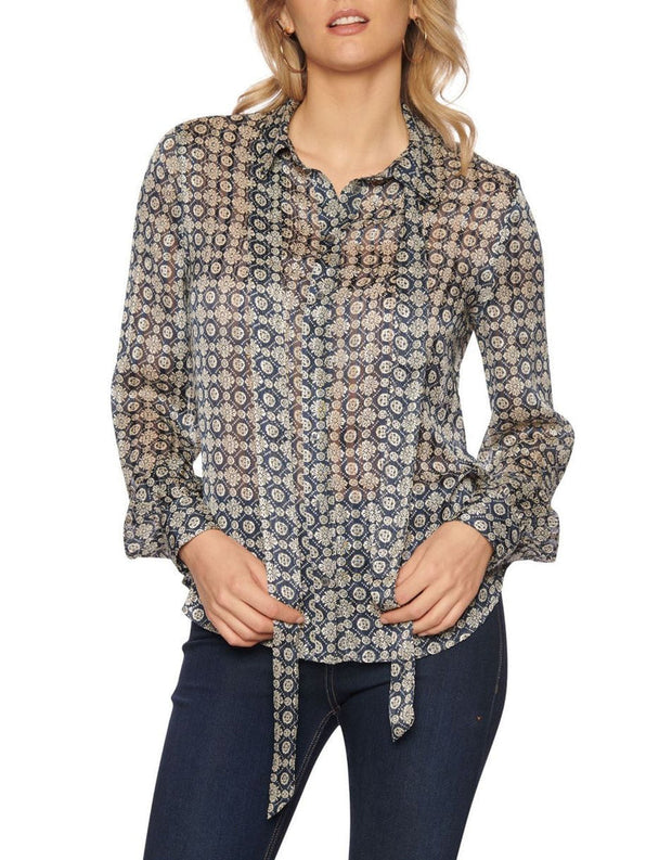 Guess Oriane Bow Shirt - Navy/Beige