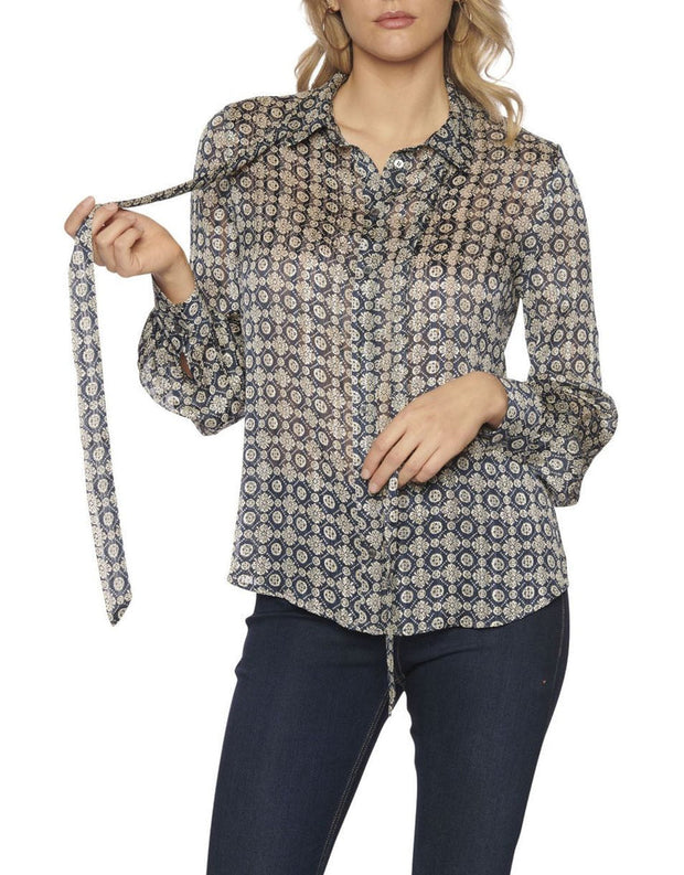 Guess Oriane Bow Shirt - Navy/Beige