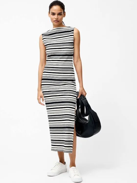 French Connection Sasia Rib Stripe Dress - Black/White